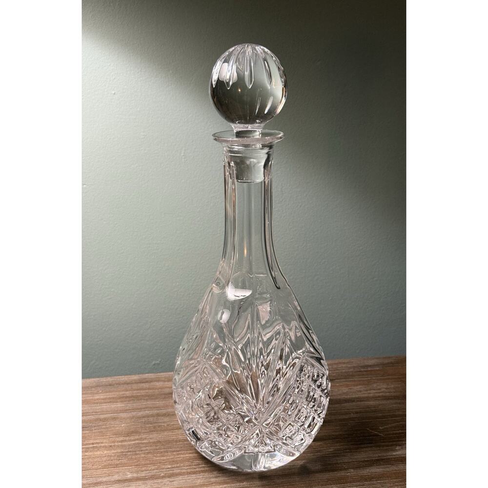 Lead Glass Crystal Wine Bar Liquid Decanter & Stopper 13 Inch Tall Heavy